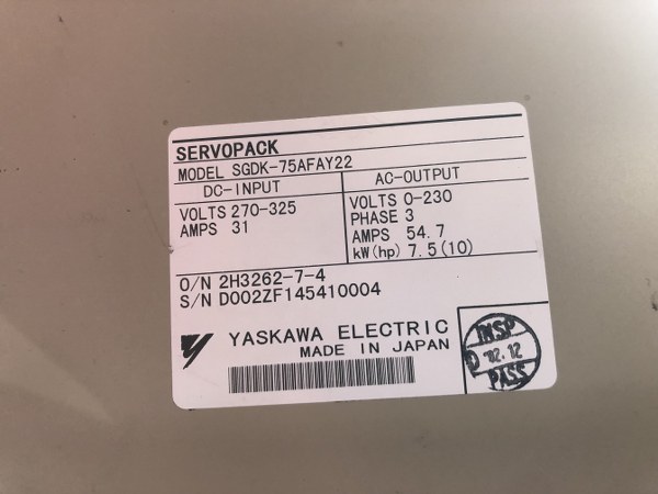 中古その他 SERVO-SGDK-75FA-Y22　ACサーボモーター YASKAWA