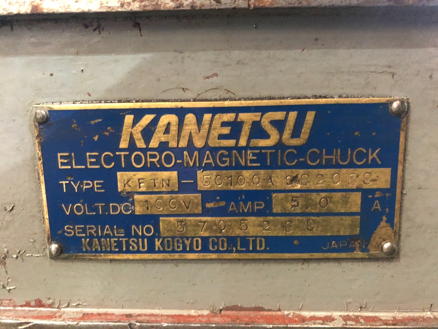 中古Electromagnetic chuck 【電磁マグネットチャック】KETN-50100A カネテック/KANETSU KOGYO