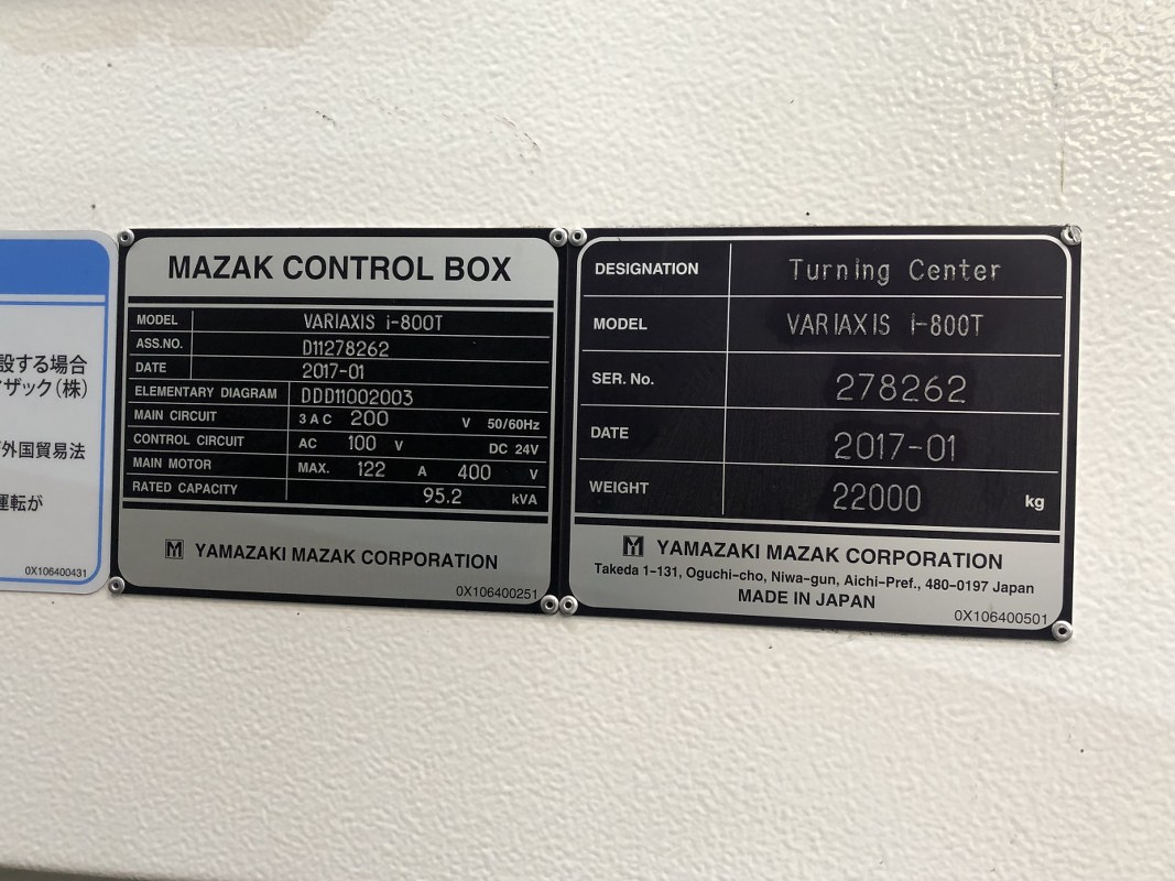 中古5軸マシニングセンタ VARIAXIS i-800T マザック