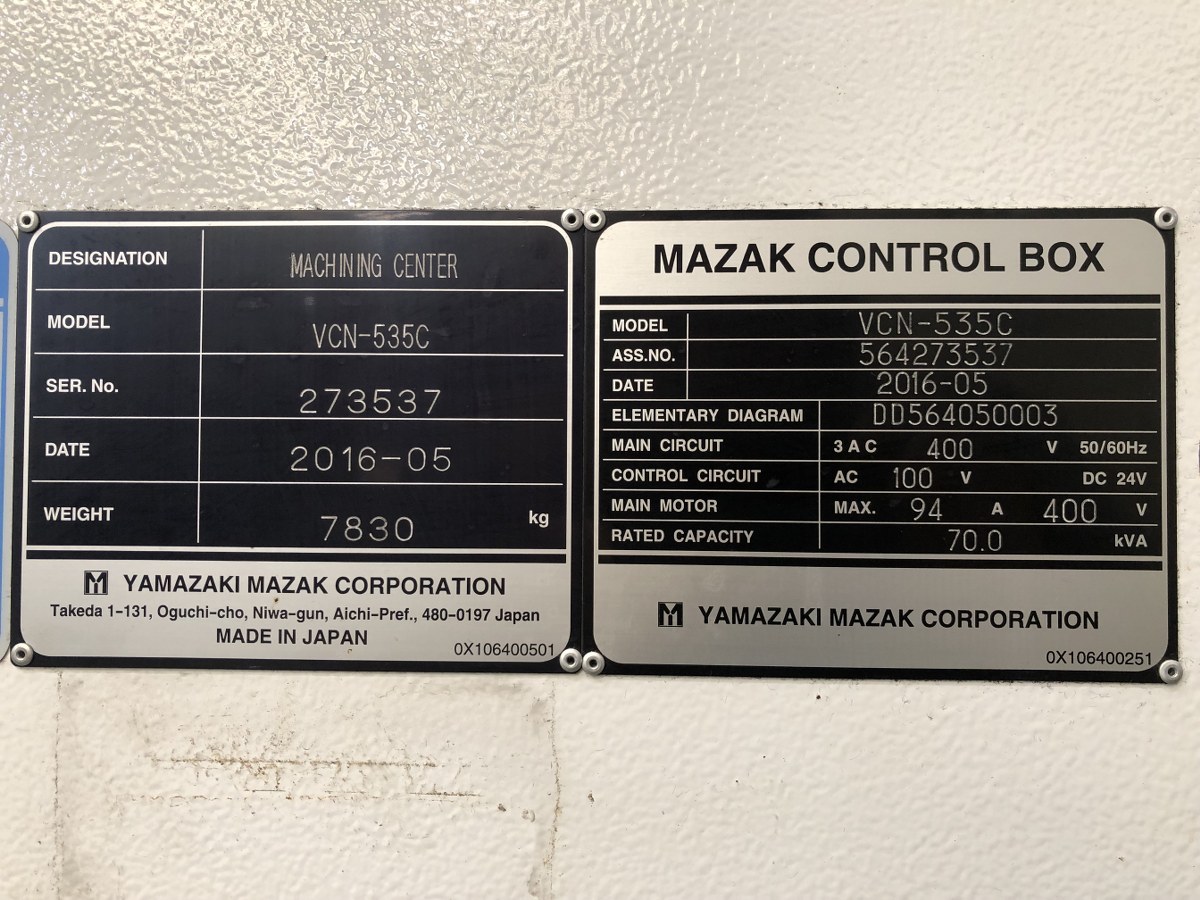 中古立マシニングセンタ VCN535C マザック