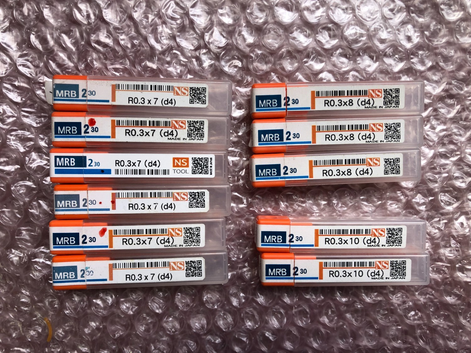 中古エンドミル 【エンドミル11本】MRH230 R0.3x7,R0.3x8,R0.3x10 NS TOOL