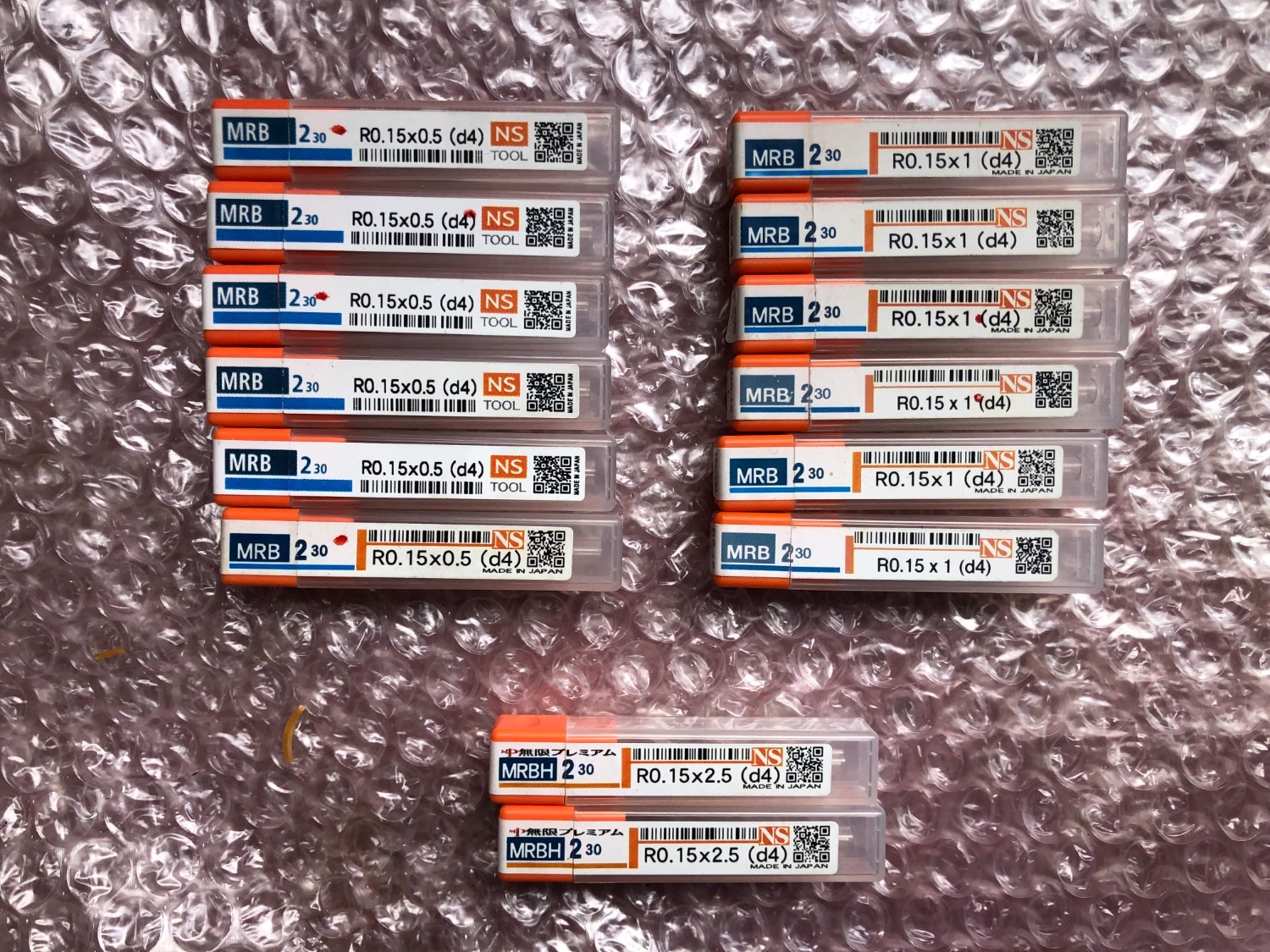 中古エンドミル 【エンドミル14本】MRB230 R0.15x0.5,R0.15x1,R0.15x2.5 NS TOOL