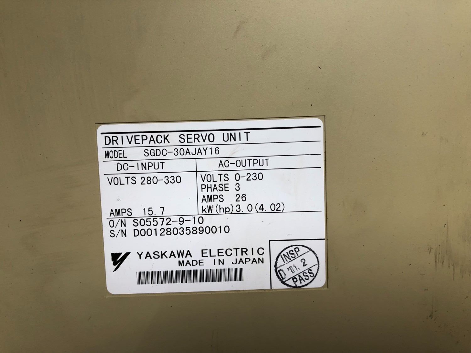 中古その他 【DRIVEPACK SERVO UNIT】SGDC-30AJAY16 YASKAWA