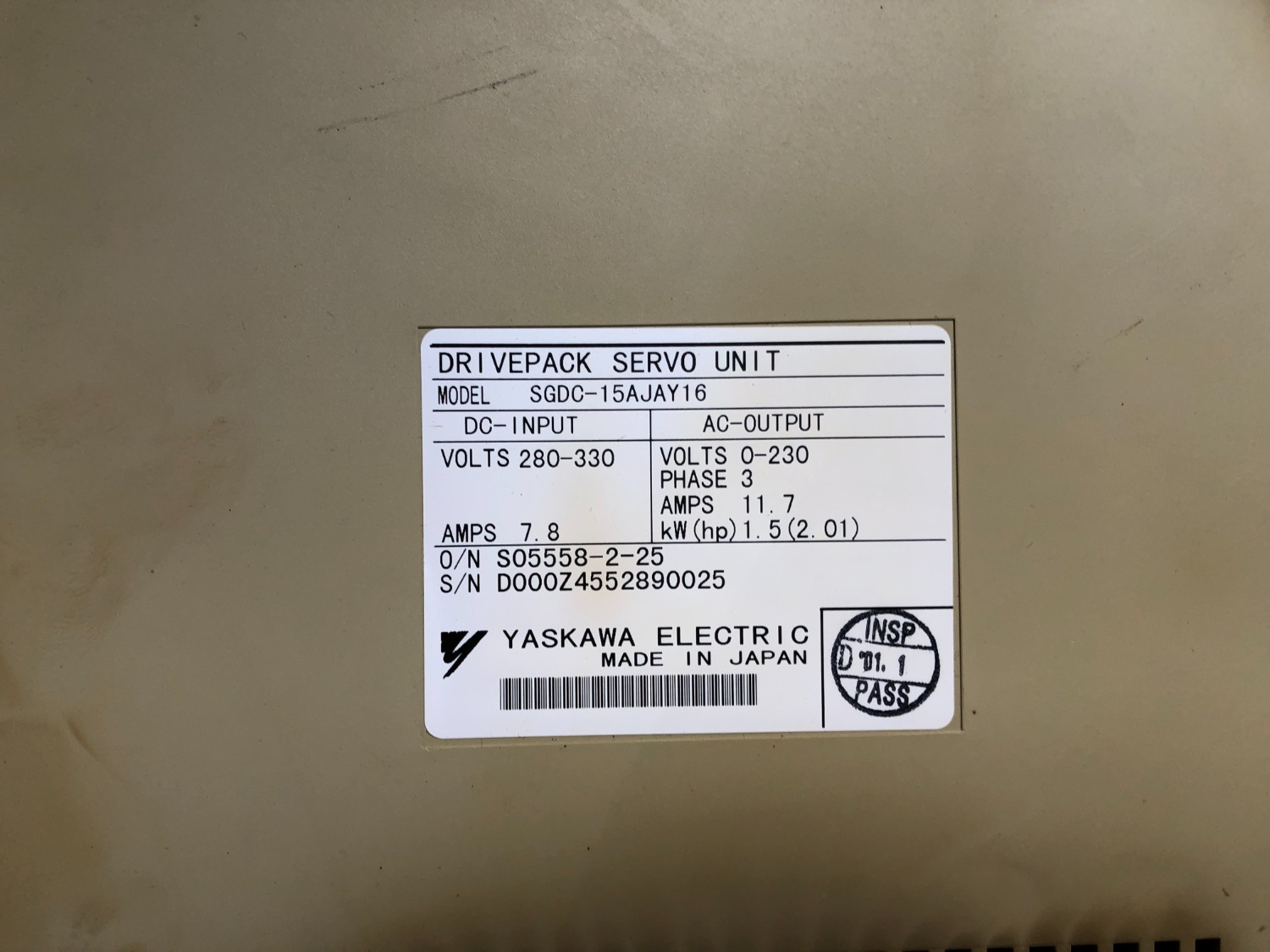 中古その他 【DRIVEPACK SERVO UNIT】SGDC-15AJAY16 YASKAWA