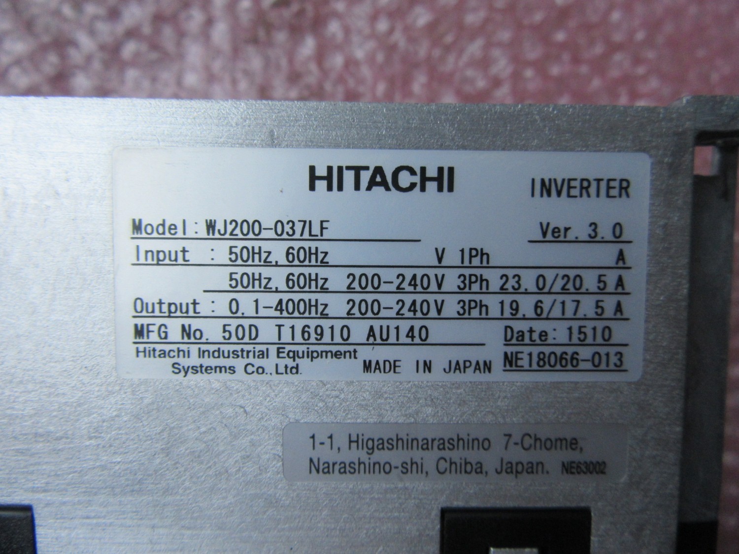 中古その他 【インバーターINVERTER】WJ200-037LF 日立