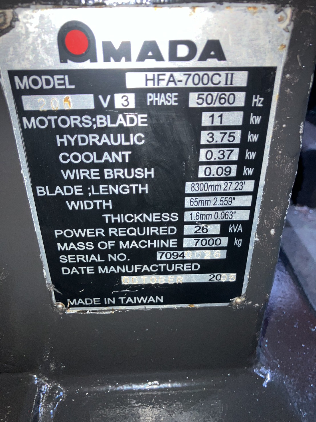 中古バンドソー HFA-700CⅡ アマダ