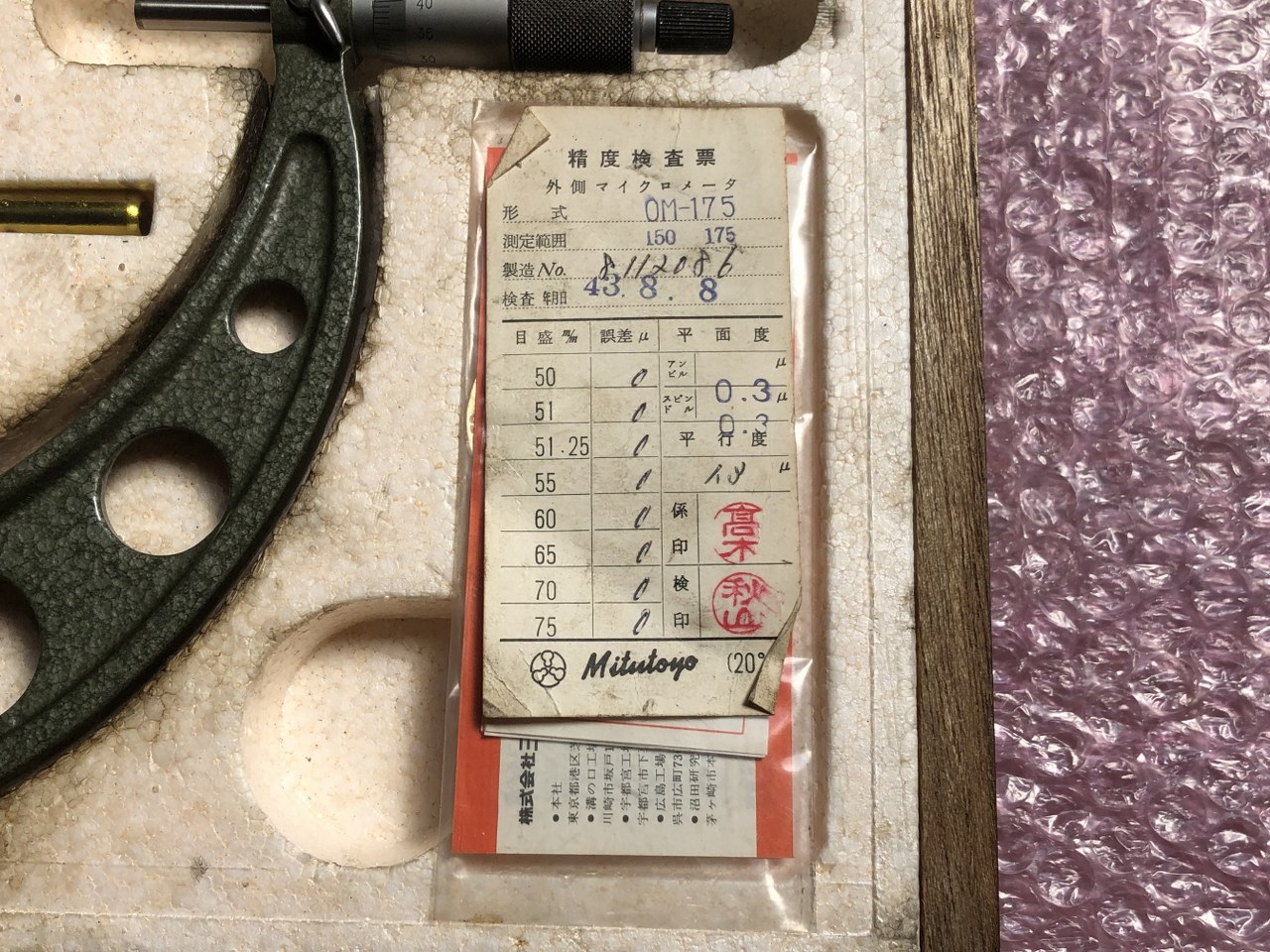 中古外側マイクロメーター 【外側マイクロメーター】OM-175 ミツトヨ/Mitutoyo