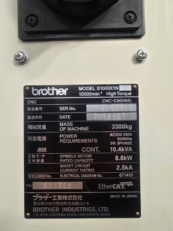 中古立マシニングセンタ S1000X1N（タッピングセンター） ブラザー