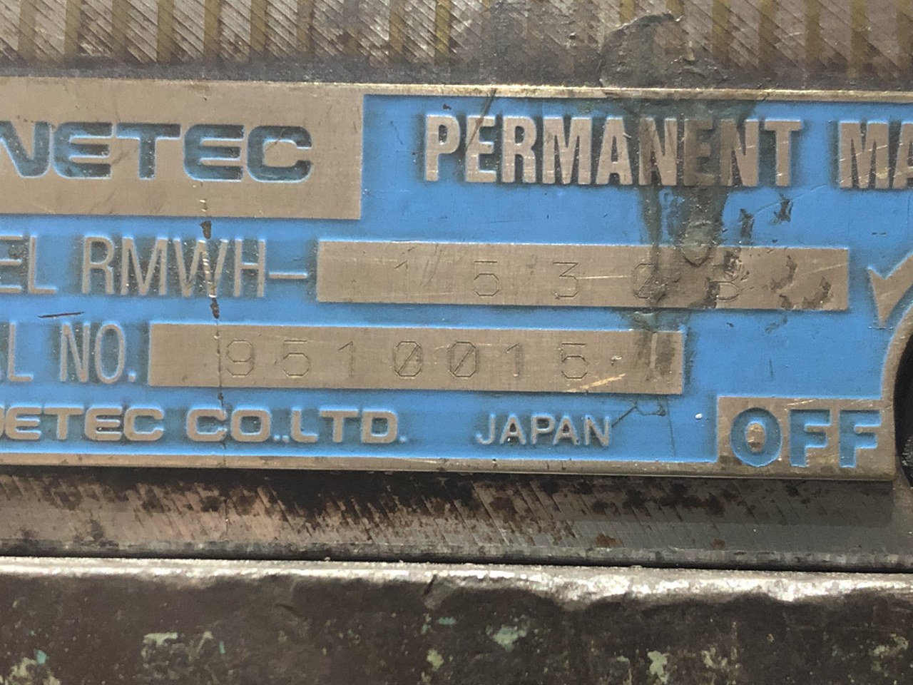 中古永磁チャック 【永電磁マグネットチャック】RMWH-153-0B カネテック