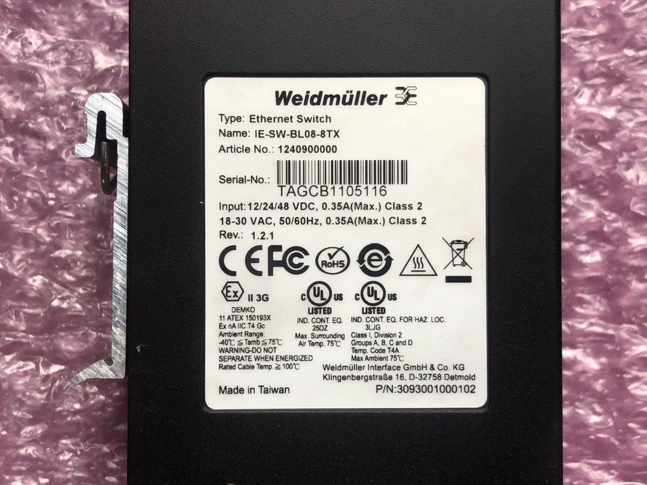 中古お買い得品・1山販売等 【産業用スイッチング】IE-SW-BL08-8TX ワイドミュラー（台湾製）