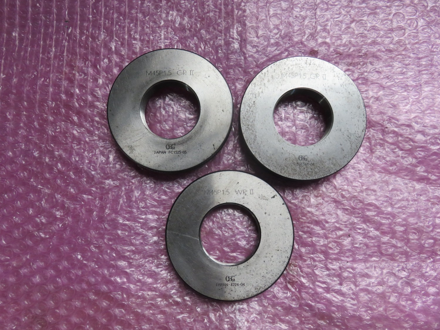 中古その他ゲージ 【リングゲージ】M45 P1.5 GR2個　M45 P1.5 WR1個 オーエスジー