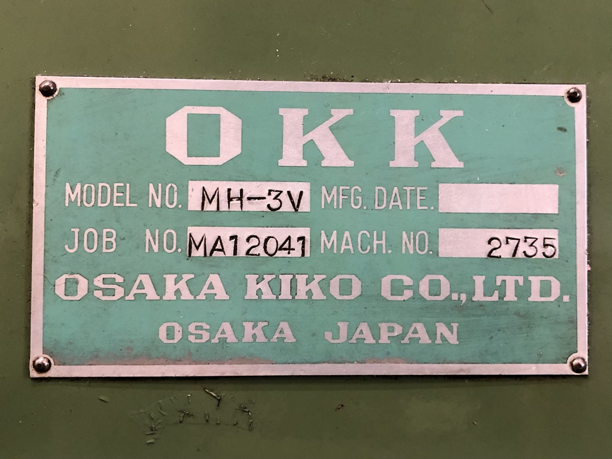 OKK Vertical Milling Machine MH-3V 1984 Nameplate Photo