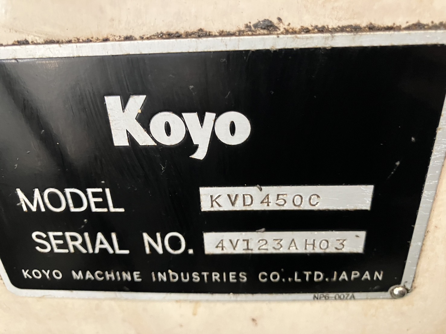 Koyo Machinery Industries Vertical Double-Sided Surface Grinder KVD450C 2007 Nameplate Photo