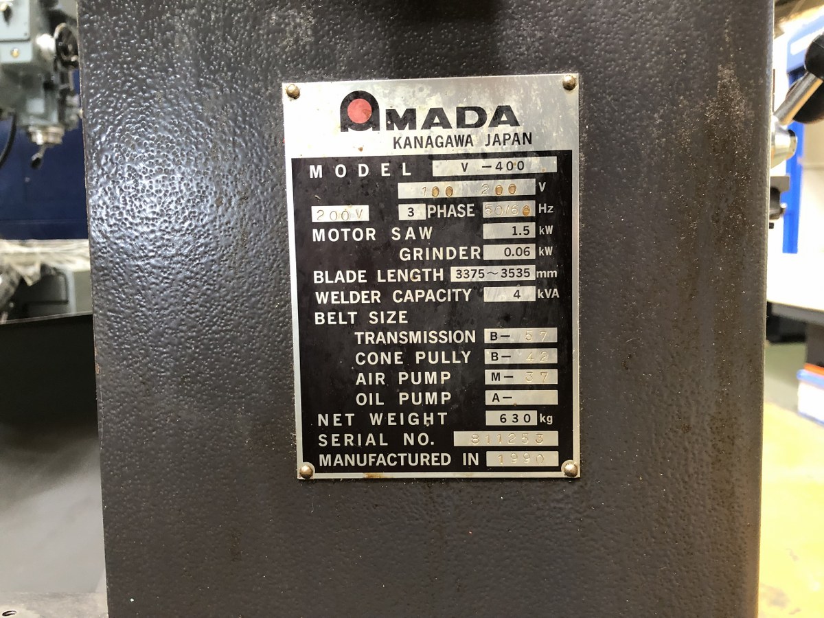 Amada Contour Machine V-400 1990 Nameplate Photo