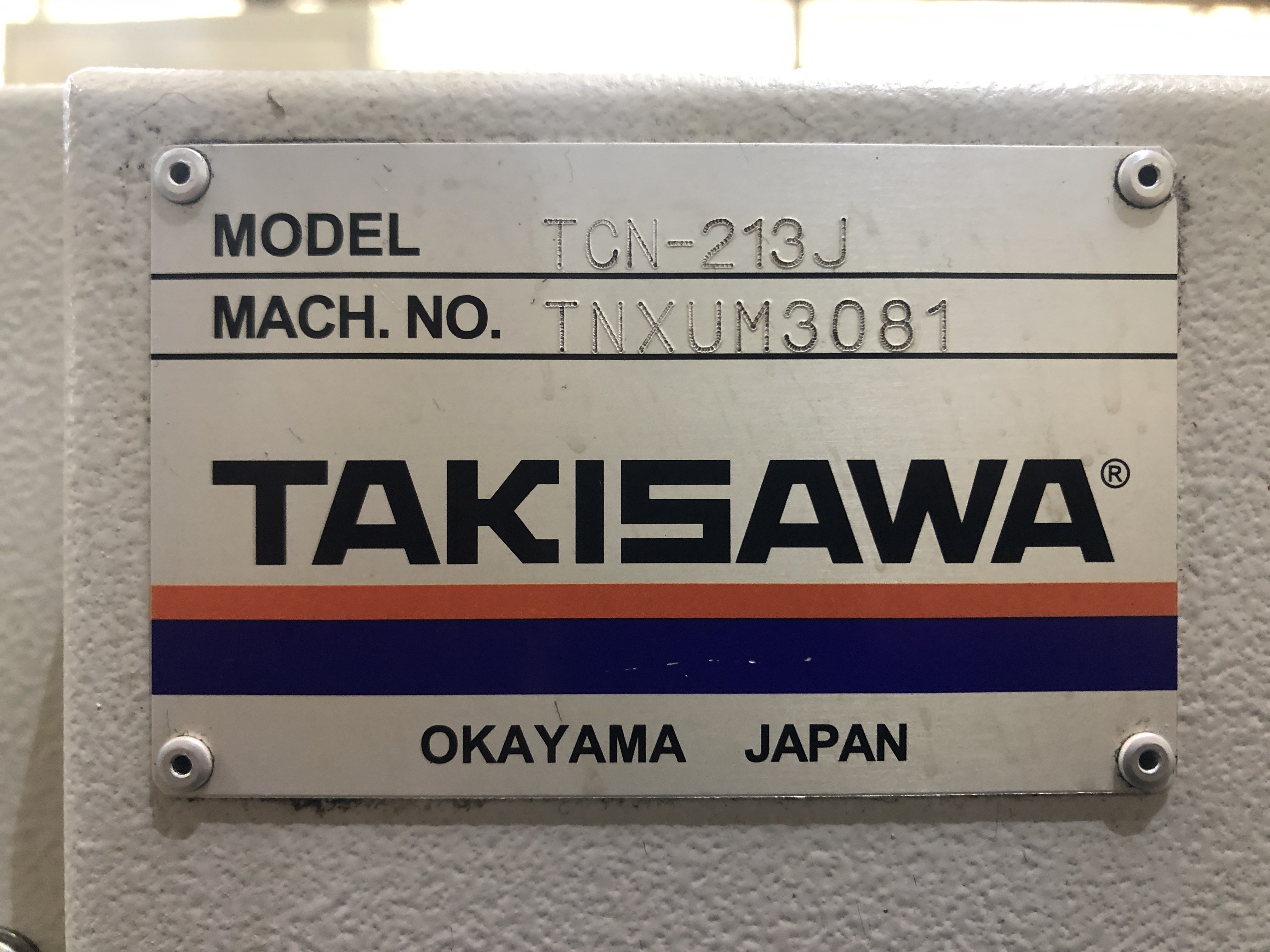 TAKISAWA CNC Lathe TCN-213J (2014) Nameplate
