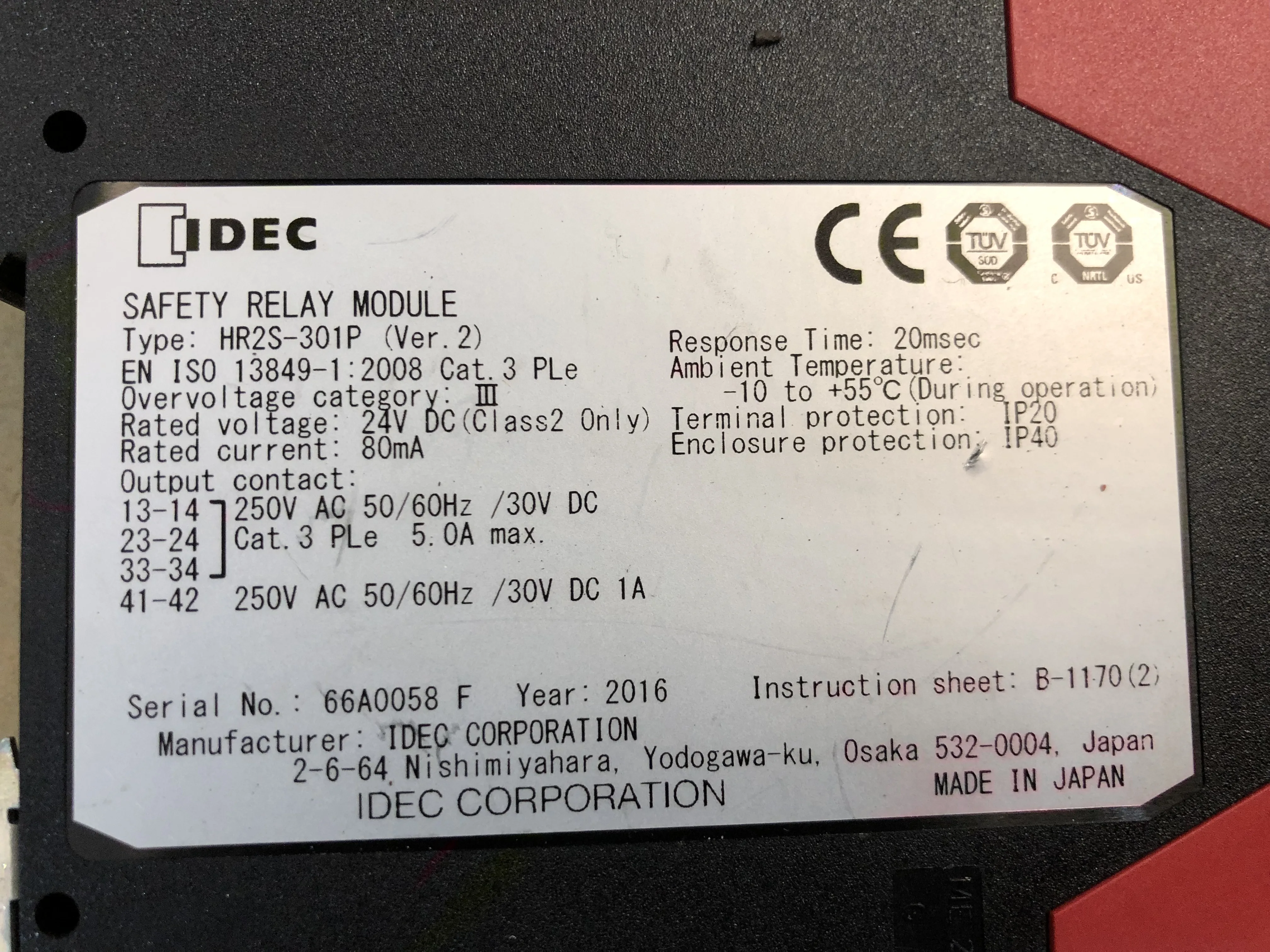 アイデック/和泉電気 安全リレーモジュール HR2S-301P / IDEC Safety Relay Module HR2S-301P TJ230466