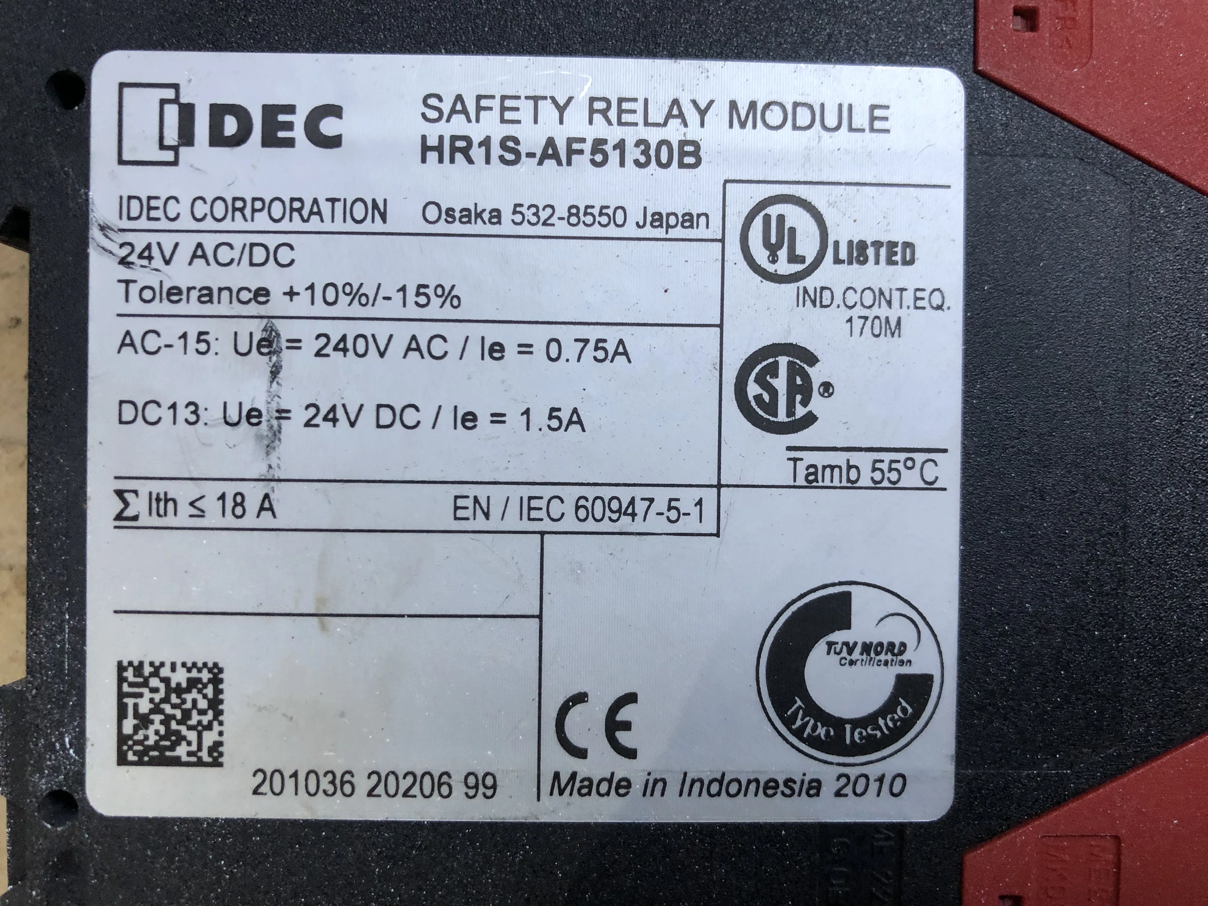 アイデック/和泉電気 安全リレーモジュール HR1S-AF5130B / IDEC Safety Relay Module HR1S-AF5130B TJ230537