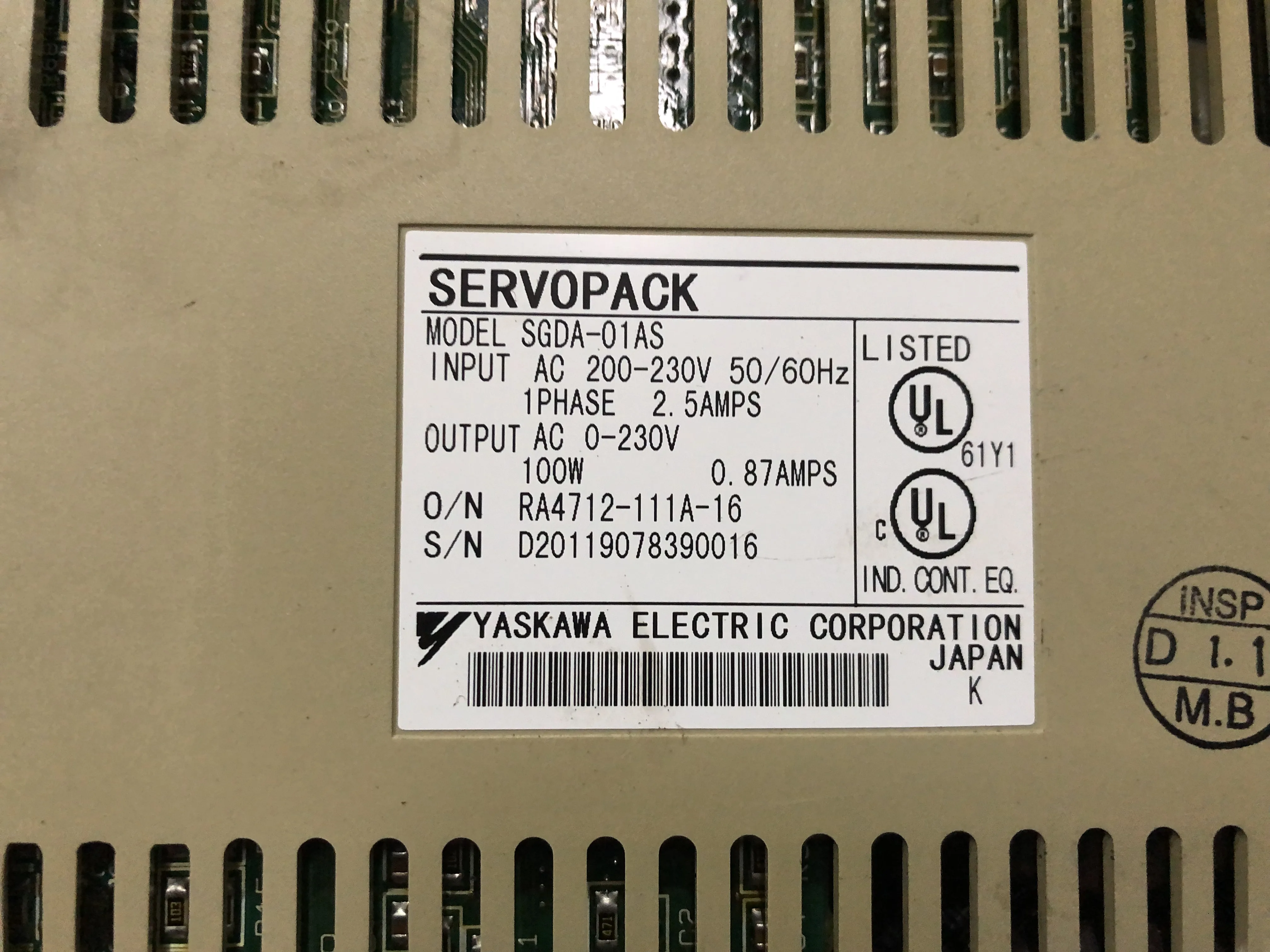 安川電機 ACサーボパック SGDA-01AS / YASKAWA ELECTRIC AC Servo Pack SGDA-01AS TP230042