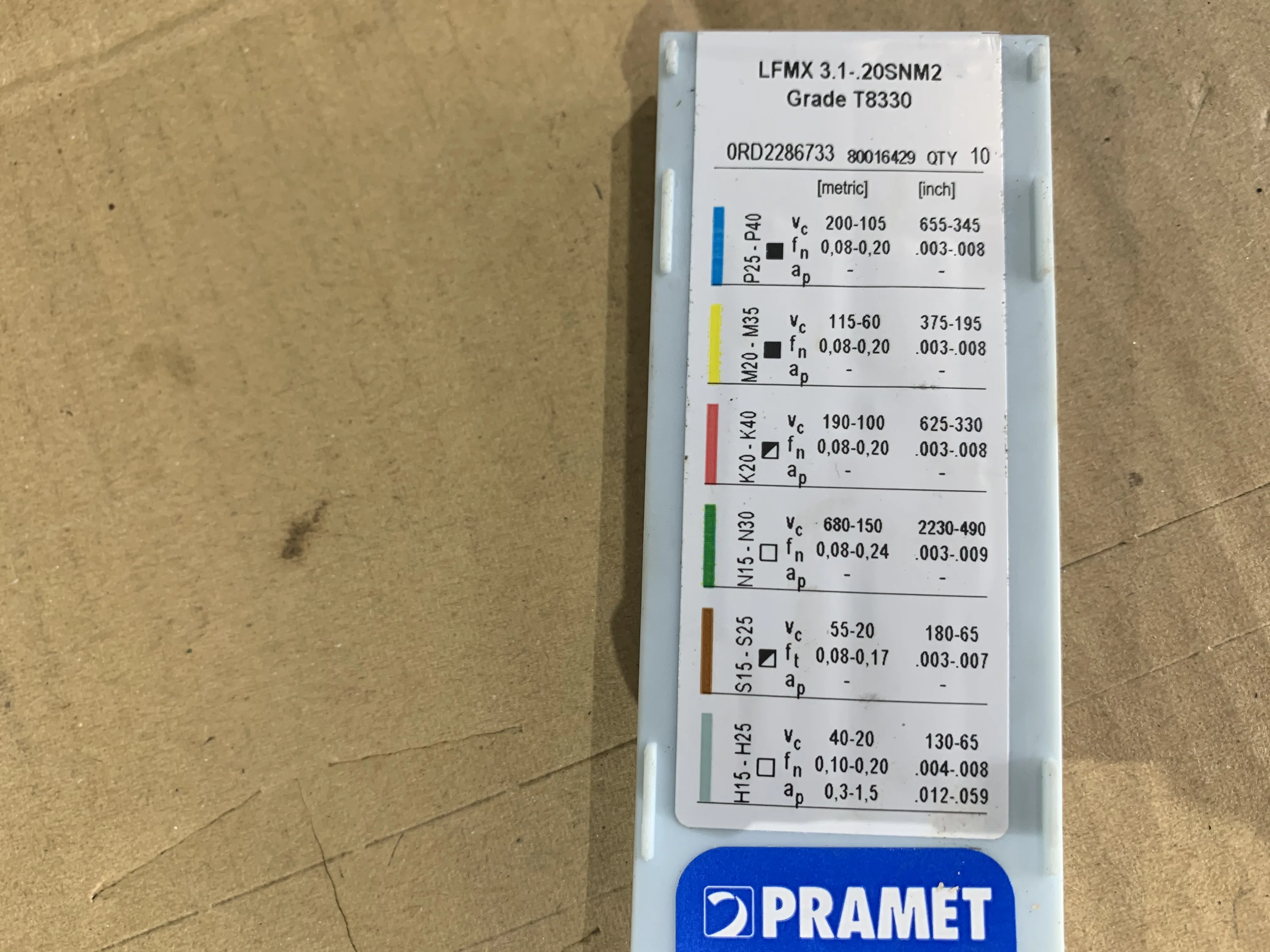 DORMER PRAMET/ドーマー プラメット) チップ LFMX3.1-20SNM2 T8330 / DORMER PRAMET Insert LFMX3.1-20SNM2 T8330 TQ220113